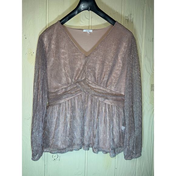 Maurices Top Blouse Womens X-Large Babydoll Pink Blush Rose Gold Metallic Twist - Picture 4 of 7